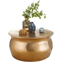 Wohnling Couchtisch 60x30,5x60 cm Aluminium Gold Beistelltisch orientalisch rund Flacher Hammerschlag Sofatisch Metall Wohnzimmertisch modern