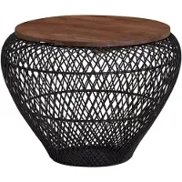Wohnling Couchtisch Mango Massivholz Metall 60x60x45 cm Schwarz Rund mit Stauraum Wohnzimmertisch Korbtisch Modern Beistelltisch Sofatisch Wohnzimmer