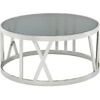 Wohnling Couchtisch Glas Metall 60x60x30 cm Sofatisch Silber Wohnzimmertisch Rund Kleiner Kaffeetisch Modern Beistelltisch Anstelltisch Wohnzimmer