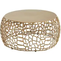 Wohnling Couchtisch Metall Gold 66x66x30 cm Sofatisch Aluminium Rund Wohnzimmertisch mit Ast-Struktur Kleiner Kaffeetisch Modern Beistelltisch