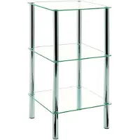 Haku Regal , 2 Fächer mit jeweils bis zu 5 kg Tragkraft, B 390 x T 390 x H 770 mm, Stahl/ESG-Sicherheitsglas, chrom/transparent