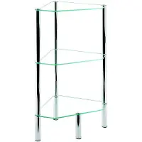 Haku Regal , 3-eckig, 2 Fächer mit jeweils bis zu 5 kg Tragkraft, B 450 x T 320 x H 770 mm, Stahl/ESG-Sicherheitsglas, chrom/transparent
