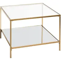 Haku Beistelltisch, quadratisch, Stahlrohr/Glas, Sicherheitsklarglas oben, Spiegelglas unten, B 600 x T 600 x H 450 mm, gold