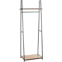 Haku Standgarderobe , Gesamttragkraft 15 kg, 2 Ablagen, B 680 x T 400 x H 1660 mm, Stahl/Holz, schwarz/dunkles Eiche-Dekor
