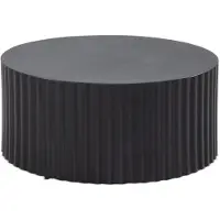 Wohnling Couchtisch 67x67x31 cm Metall Schwarz Sofatisch Rund Wohnzimmertisch mit Wellen-Muster Kaffeetisch Eisen in Lamellen-Optik Kleiner Tisch
