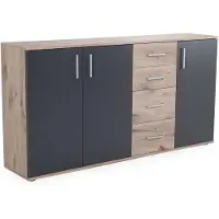 Bega Kommode - 160 x 84 cm - 3 Türen - 4 Schubladen - Grau matt - Viking Eiche Nachbildung