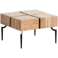 Wohnling Couchtisch Akazie Massivholz 60x60x40 cm Quadratisch mit Metallgestell Kleiner Sofatisch Würfel-Form Wohnzimmertisch Couch Modern Kaffeetisch