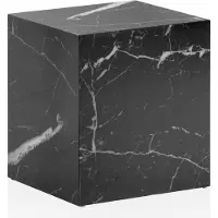 Wohnling Couchtisch MONOBLOC 40x40x45 cm Schwarz Hochglanz mit Marmor Optik Wohnzimmertisch Cube Quadratisch Sofatisch Lounge Beistelltisch Würfel-