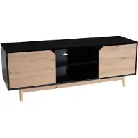 Wohnling Lowboard Schwarz Eiche-Nachbildung 150x55x40 cm TV-Kommode Modern TV-Schrank Hoch Fernsehtisch Fernsehschrank mit zwei Türen Fernsehkommode