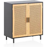 Wohnling Sideboard 80x86,5x40 cm Kommode Schwarz mit Wiener Geflecht Hoher Kommodenschrank Zeitlos Standschrank Wohnzimmer mit 2 Türen Anrichte Rattan