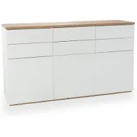 Composad Kommode - Riviera Eiche Nachbildung - Weiß Hochglanz - B 180 - 3 Türen - 6 Schubladen