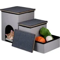 Relaxdays - Hundetreppe 3 Stufen mit Höhle, Anthrazit / Grau / Weiss, H x B x T: ca. 41,5 x 72 x 33 c