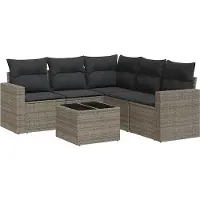 vidaXL 6-tlg. Garten-Sofagarnitur mit Kissen Grau Poly Rattan