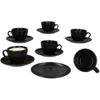 MamboCat 6er Set Panther Kaffeetassen mit Untertassen matt schwarz aus Steingut - 161951 + 161952