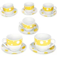 MamboCat Pula gelb Kaffeetassen mit Untertassen für 6 Personen Porzellan Tee