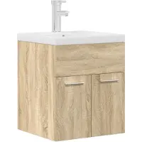 vidaXL Waschbeckenunterschrank Einbaubecken Wasserhahn Sonoma-Eiche