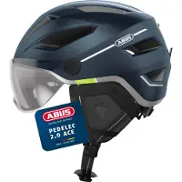 ABUS Stadthelm Pedelec 2.0 ACE - Fahrradhelm mit Rücklicht, Visier, Regenhaube, Ohrenschutz - für Damen und Herren - Dunkelblau Matt, Größe S (51-55 cm)