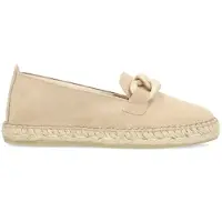 Manfield Beigefarbene Veloursleder-Espadrilles mit Kette | Größe 40