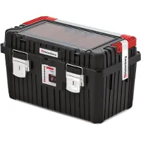 Prosperplast Werkzeugkoffer mit Metallgriff und Schlössern, schwer, 585 x 360 x 337 mm, Farbe: Schwarz