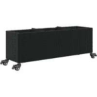 vidaXL Hochbeet mit Rollen & 3 Fächern Schwarz 107x32x38cm Poly Rattan