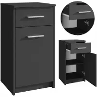 Matkam Regal 1D1S B40 x H75 x T35 cm, 1 x Schublade und 1 x Fach mit Tür, ideal für Büro, Diele´, Wohnzimmer, Jugend- oder Kinderzimmer (Schwarz)