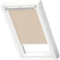 Velux Verdunklungsrollo "DKL 4556SWL" verdunkelnd ohne Bohren in Führungsschienen Stoff sandbeige mit alufarbenen Führungsschienen & Griffleiste