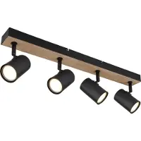 Globo Strahler Metall schwarz matt, MDF Holzoptik dunkel, Metall schwarz matt, LxBxH: 555x60x135mm, exkl. 4x GU10 35W 230V