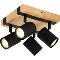 QAZQA Smarter Deckenstrahler schwarz mit Holz 4-flammig verstellbar inkl. Wifi GU10 50mm - Jeana