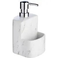 Wenko Spülmittelspender "Modell Festival", aus Keramik, Soft-Touch Beschichtung, mit Spülschwamm-Fach, 380 ml