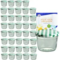 MamboCat 40er Set Sturzglas 230 ml mit grün kariertem Deckel inkl. Diamant Gelierzauber Rezeptheft