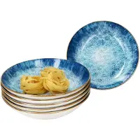 MamboCat Marina 6er Set Suppenteller blau 450ml Porzellan Teller tief Pasta Ozean maritim