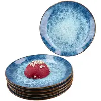 MamboCat Marina 6er Set Kuchenteller Porzellan 6 Pers blaue Dessert-Teller Ozean maritim