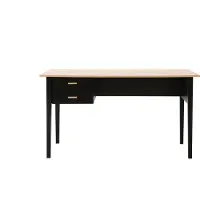SalesFever Schreibtisch | mit 2 Schubladen | MDF Platte | Beine Heveaholz | B 140 x T 60 x H 75 cm | natur – schwarz