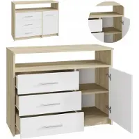 Matkam Kommode Bodo 1D3SO, H75 x B98 x T35 cm, mit 3 Schubladen, einem Ablagefach und einem Türschrank, Griffe in Metall-Optik, (Sonoma Eiche – weiß)