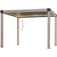 Sunjoy Aluminium Modulare Multi Lamellenpergola mit LED 3x3 MATTERHORN - 306cm x 306cm, eiche