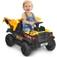 Costway 12V Kinder Traktor mit elektrischen Heckschaufel, 3-Gang Aufsitztraktor mit 2,4G-Fernbedienung, Lichtern, Musik und Radio, Elektrotraktor 3-5 km/h für Kinder von 3-8 Jahren