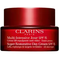 Clarins Super Restorative SPF 15, Tagescreme, Frauen, Reife Haut, Gesicht, Hals/Nacken, Anti-Aging, Anti-Falten, Anheben, Feuchtigkeitsspendend, Schutz, Glättend, 50+ Jahr(e)