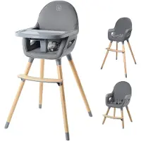 Babygo Hochstuhl "Scandi - wood", Baby, Gr. B/H/T: 59cm x 102cm x 59cm, grau, Stühle Hochstuhl
