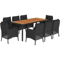 vidaXL 9-tlg. Garten-Essgruppe mit Kissen Schwarz Poly Rattan