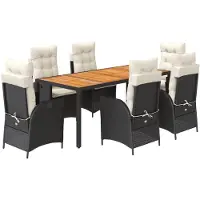 vidaXL 7-tlg. Garten-Essgruppe mit Kissen Schwarz Poly Rattan
