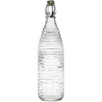 WDMT Glas-Bügelverschlussflasche 1 Liter – Wasserflasche mit Rippenmuster – Transparent