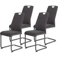 Hela Tische, 4er Set Freischwinger Esszimmerstuhl Christina - Microfaser Vintage Anthrazit - Lehne mit Griff - Metallgestell Grau - 140 kg belastbar
