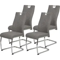 Hela Tische - 4er Set Freischwinger Esszimmerstuhl Alina - Bezug Webstoff Grau - Metallgestell Chrom und Griffstange - Belastbarkeit 120 kg