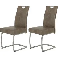 Hela Tische, 2er Set Freischwinger Stuhl SOPHIA - Microfaser Schlamm -Komfortsitz Federkorb -Metallgestell Rundrohr Edelstahl (echt) -140 kg belastbar