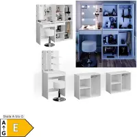 Vicco Schminktisch Isabelle Weiß 140 cm mit LED, Hocker und Schränken, Model 34455