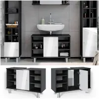 Vicco Waschbeckenunterschrank Fynn Anthrazit/Weiß Hochglanz 80 x 54 cm mit 6 Ablage, Model 34155