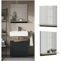 Vicco Badspiegel Marelle Anthrazit/Artisan 60 x 67 cm mit Regal, Model 47651