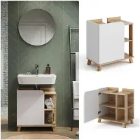 Vicco Waschbeckenunterschrank Karen Sonoma/Weiß 60 x 65 cm mit Tür und offenen Fächern, Model 40734