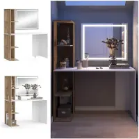 Vicco Schminktisch Tower Weiß/Sonoma 122.2 cm mit LED-Spiegel, Model 49448
