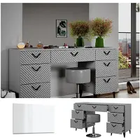 Vicco Schminktisch Anett Grau 150 cm mit Spiegel und Hocker, Model 40714